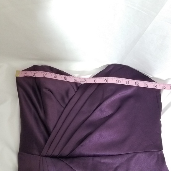 David's Bridal Purple Short Satin Strapless Dress 6 - Picture 10 of 16